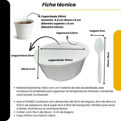 Imagem de Kit 50 Cumbuca Isopor Com 50 Colheres+50 Copos Isopor Festa