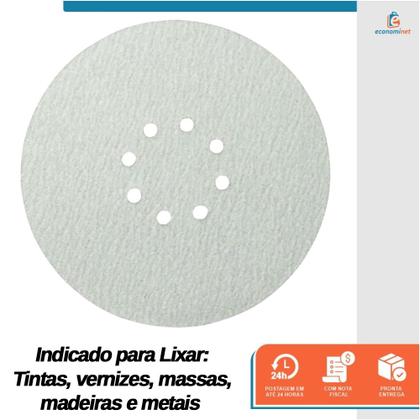 Imagem de Kit 50 Disco de Lixa Branco com Fixação Autoadesiva Starfer 225mm Grão 180 para Lixadeira