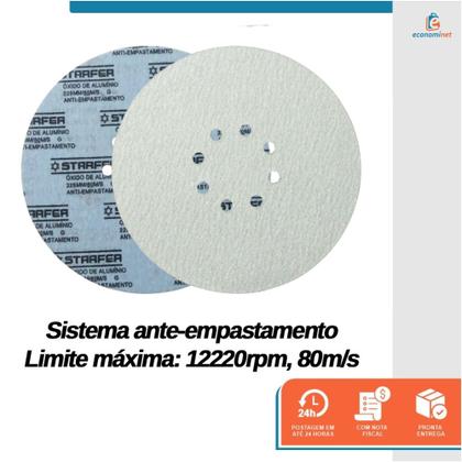 Imagem de Kit 50 Disco de Lixa Branco com Fixação Autoadesiva Starfer 225mm Grão 180 para Lixadeira