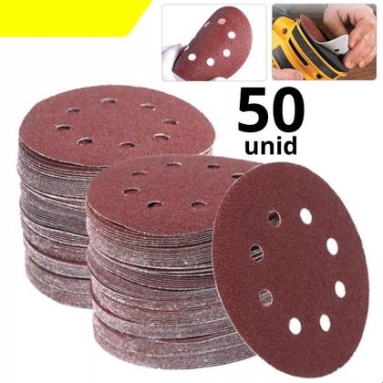 Imagem de KIT 50 Disco de Lixa Pluma 125mm 8 Furos Lixadeira Roto Orbital Grão 100