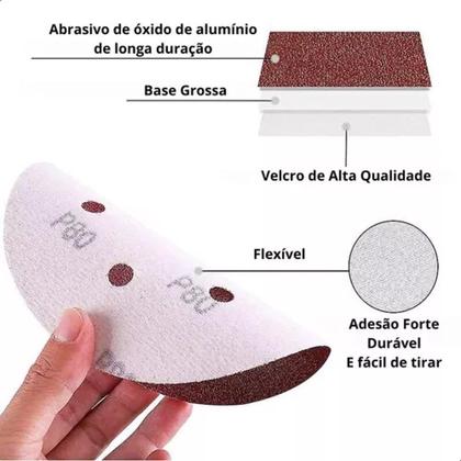 Imagem de KIT 50 Disco de Lixa Pluma 125mm 8 Furos Lixadeira Roto Orbital Grão 40