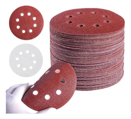 Imagem de KIT 50 Disco de Lixa Pluma 125mm 8 Furos Lixadeira Roto Orbital Grão 60