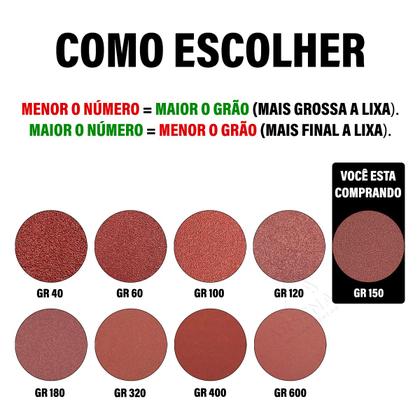 Imagem de Kit 50 Discos de Lixa tiras autocolantes 125mm 4.1/2” Grão 150