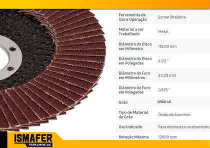 Imagem de Kit 50 Discos Lixa De Desbaste Tipo Flap 4.1/2 Grão 40