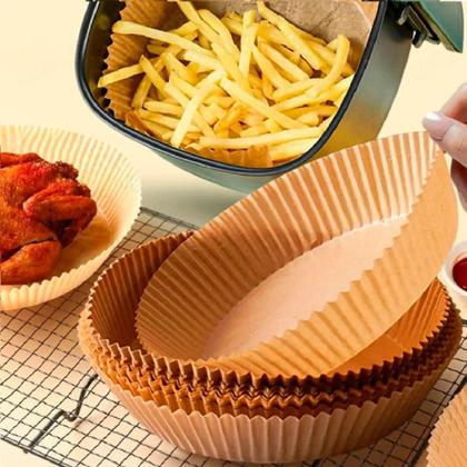 Imagem de Kit 50 Forma De Papel Air Fryer Forminha Descartavel Fritadeira Eletrica Antiaderente Redonda 20Cm Alimentos