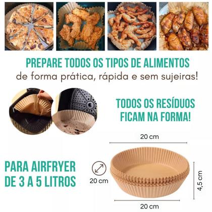 Imagem de Kit 50 Formas Para Air Fryer Em Papel Descartável 20cm