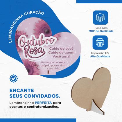 Imagem de Kit 50 Lembrancinhas Outubro Rosa MDF Coração Prevenção e Conscientização