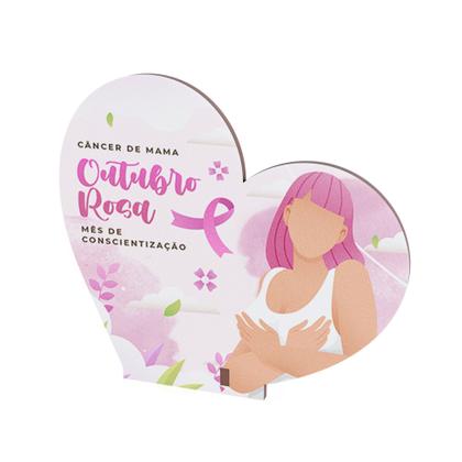 Imagem de Kit 50 Lembrancinhas Outubro Rosa MDF Coração Prevenção e Conscientização