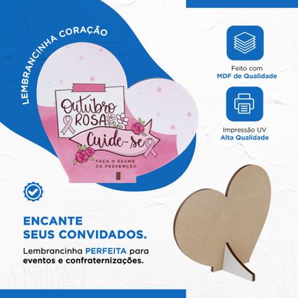 Imagem de Kit 50 Lembrancinhas Outubro Rosa MDF Coração Prevenção e Conscientização