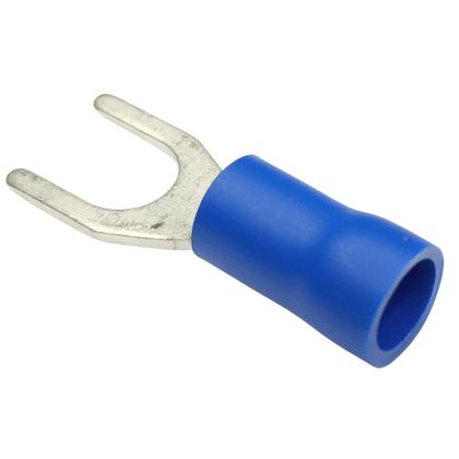 Imagem de Kit 50 Peças Conector Terminal Elétrico Garfo Forquilha Cobre Pré Isolado Azul Cabo 1,0mm a 2,5mm M5