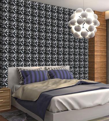 Imagem de Kit 50 Placas Preta 25x25cm 3D Decorativa Pétalas Flor Revestimento Plástico PVC Auto Relevo