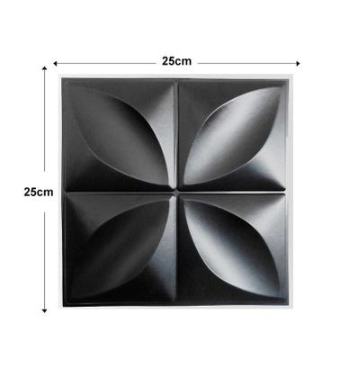 Imagem de Kit 50 Placas Preta 25x25cm 3D Decorativa Pétalas Flor Revestimento Plástico PVC Auto Relevo
