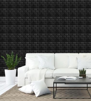 Imagem de Kit 50 Placas Preta 25x25cm 3D Decorativa Revestimento em Tijolinhos Plástico PVC Auto Relevo