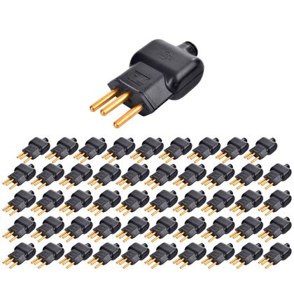 Kit 50 Plug Macho 20A 2P+T 250V Pino Prensa Ilumi Imagem de Kit 50 Plug Macho 20A 2P+T 250V Pino Prensa Ilumi