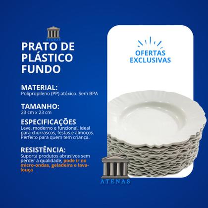 Imagem de Kit 50 Prato Fundo com Borda Branco Refeição Churrasco Festa Pratos Plastico