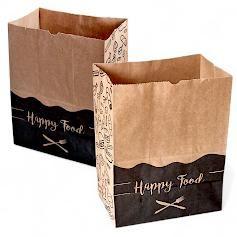 Imagem de Kit 50 Sacos Kraft 24x30x14 cm 'Happy Food' - Ideal para Delivery de Lanches e Refeições