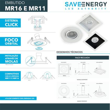 Imagem de Kit 50 Spot Embutir Redondo Recuado Dicroica Mr16 Branco