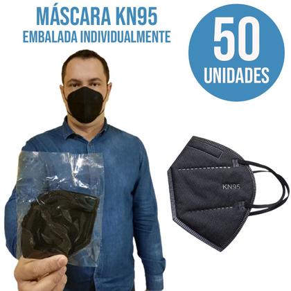 Imagem de Kit 50 Unidades Máscara Descartável Profissional KN95 Embalada Individualmente Cor Preta