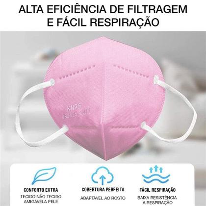 Imagem de Kit 500 Máscaras Descartáveis KN95 WWDoll Cinco Camadas Rosa com Clipe Nasal