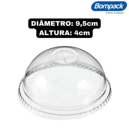 Imagem de Kit 50un Copo 266ml Pet Transparente 9oz/98 + Tampa Bolha SEM Furo + Tampa Reta SEM Furo Bompack