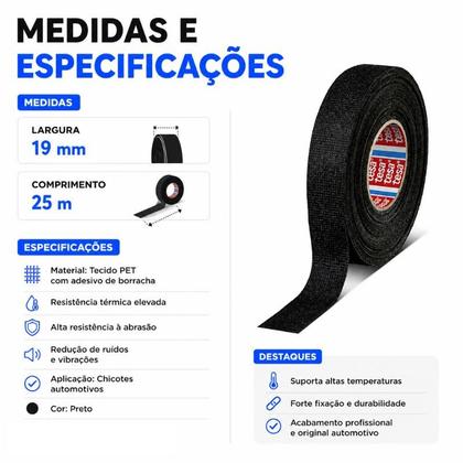 Imagem de Kit 5und Fita Isolante Tecido P/ Chicote Automotivo 25m Tesa