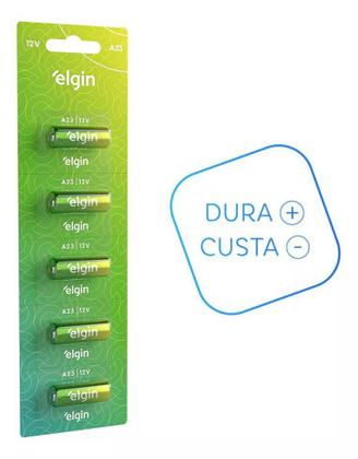 Imagem de Kit 5X Pilha Bateria A23 Alcalina 12V Elgin Controle Remoto, Portão, Alarme, Eletrônicos