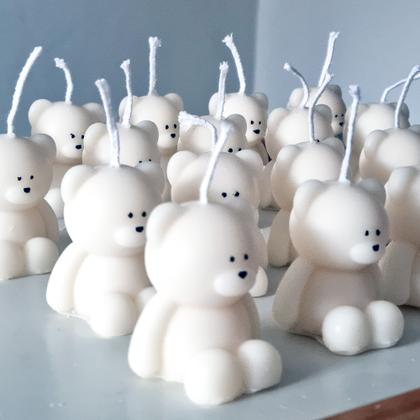 Imagem de Kit 5x Vela Aromática Artesanal Ursinho Saquinho Organza e Tag Personalizável  Lembrancinha