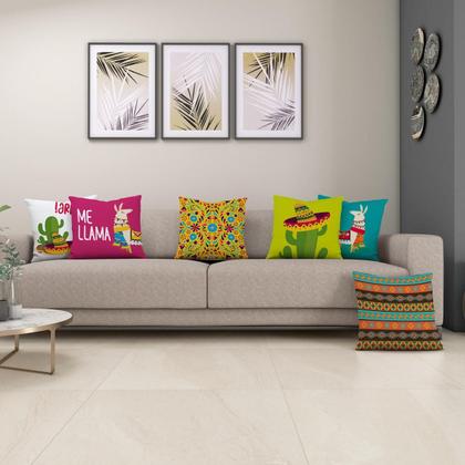 Imagem de Kit 6 Almofadas Cheias 40Cm X 40Cm Estampadas Lhama