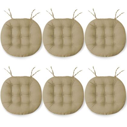 Imagem de Kit 6 Almofadas Futton Assento De Cadeira Confortável Macio Futton C/ Fitas De Amarrar 40x40CM Redondas