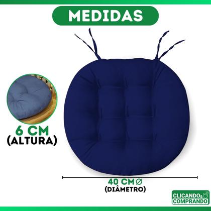 Imagem de Kit 6 Almofadas Futton Assento De Cadeira Confortável Macio Futton C/ Fitas De Amarrar 40x40CM Redondas