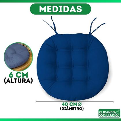 Imagem de Kit 6 Almofadas Futton Assento De Cadeira Confortável Macio Futton C/ Fitas De Amarrar 40x40CM Redondas