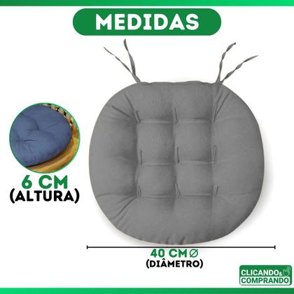 Imagem de Kit 6 Almofadas Futton Assento De Cadeira Confortável Macio Futton C/ Fitas De Amarrar 40x40CM Redondas