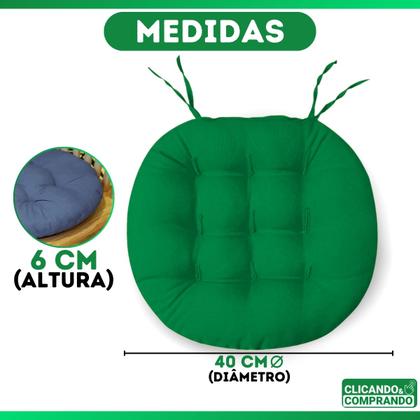 Imagem de Kit 6 Almofadas Futton Assento De Cadeira Confortável Macio Futton C/ Fitas De Amarrar 40x40CM Redondas