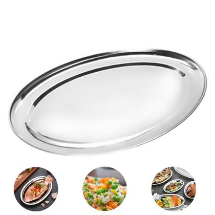 Imagem de Kit 6 Bandeja Travessa Oval Rasa Inox Filé Fritas Peixe 34cm