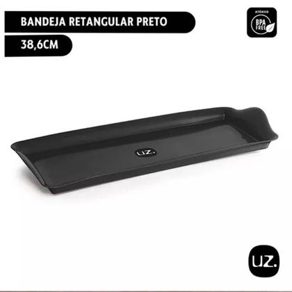 Imagem de Kit 6 Bandejas Slim 38x16cm Pretas Uz Retangular Fast Food Plástico Rasa Refeitório