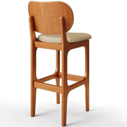 Imagem de Kit 6 Banquetas Alta Betta Imbuia Linho Bege Escuro