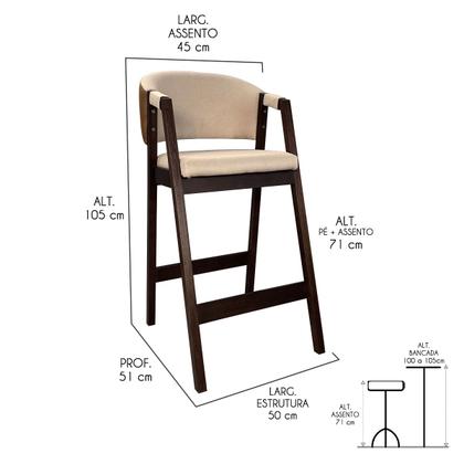 Imagem de Kit 6 Banquetas Alta para Cozinha Ravena em Madeira Maciça Capuccino Linho Bege Marrom CCS