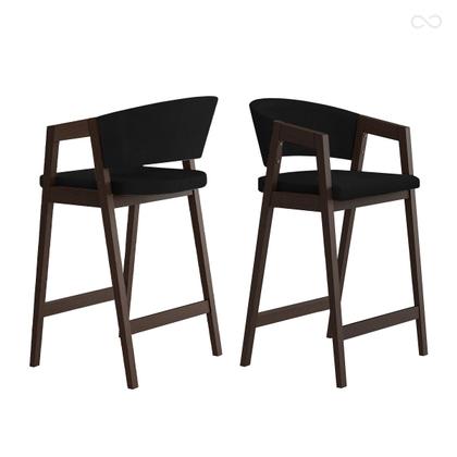 Imagem de Kit 6 Banquetas Alta para Cozinha Ravena em Madeira Maciça Capuccino Suede Preto CCS