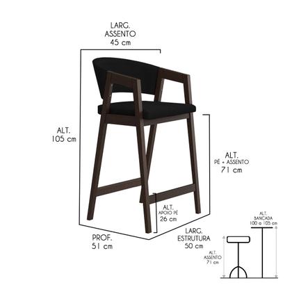 Imagem de Kit 6 Banquetas Alta para Cozinha Ravena em Madeira Maciça Capuccino Suede Preto CCS