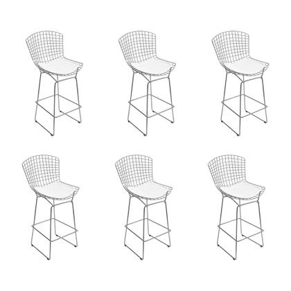 Imagem de Kit 6 Banquetas Bistrô Bertoia Cromada D70 com Assento Sintético Branco