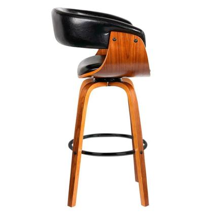 Imagem de Kit 6 Banquetas Giratória Alta com Encosto Base Madeira Ravi R02 PU Preto - Mpozenato