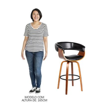 Imagem de Kit 6 Banquetas Giratória Alta com Encosto Base Madeira Ravi R02 PU Preto - Mpozenato