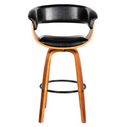 Imagem de Kit 6 Banquetas Giratória Alta com Encosto Base Madeira Ravi R02 PU Preto - Mpozenato