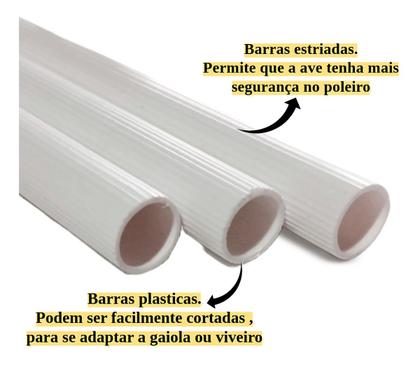 Imagem de Kit 6 Barras 40cm Poleiro Plastico Frisado 15mm - Gaiola