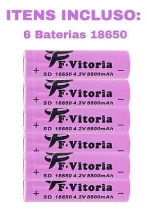 Imagem de Kit 6 Bateria 18650 Li-ion 8800mAh 3.7V Rosa Sem Pino Ideal Lanterna Tática Recarregável