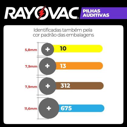 Imagem de Kit 6 Bateria Aparelho Auditivo Tamanho 312 Rayovac