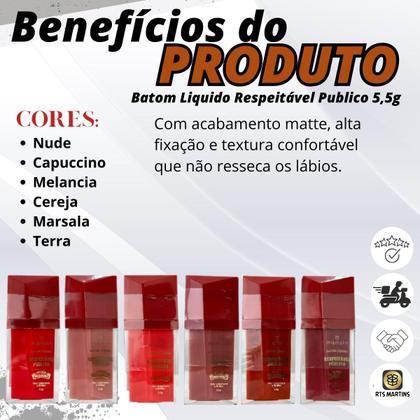 Imagem de Kit 6 Batom Líquido Respeitavel Publico Matte Fixação 5,5g