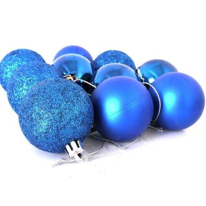 Imagem de Kit 6 Bolas De Natal Mista Azul 8cm - Master Christmas