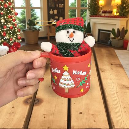 Imagem de Kit 6 Bonecos De Neve Natal Roupinha Com 6 Canecas 200ml