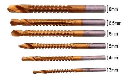 Imagem de Kit 6 Brocas Espiral Corte Lateral 3-4-5-6-6,5-8mm